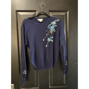 Lilly of California Floral Embellished Pullover Sweater Size M